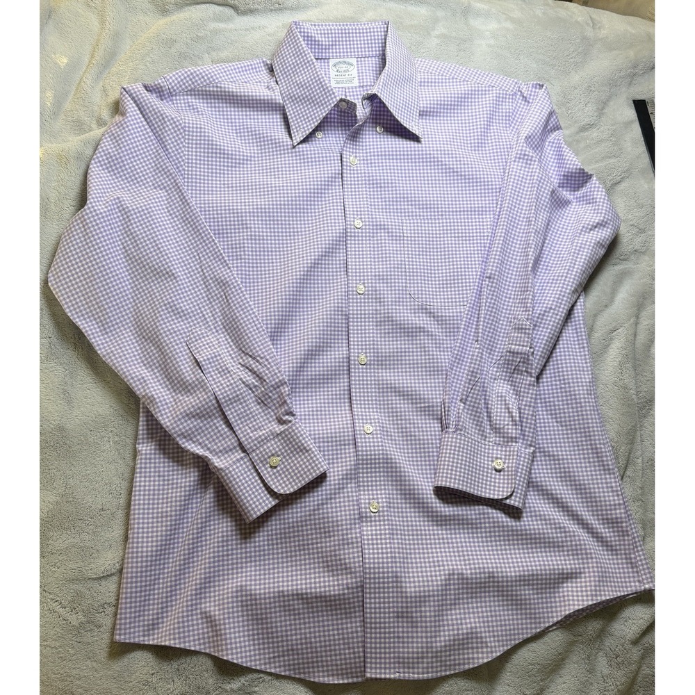 Brooks Brothers Men's Slim Fit Lavender Gingham 15.5-32 Dress Button Down Shirt